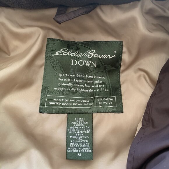 Eddie Bauer Womens Puffer Coat Quilted Goose Down Hooded Fur Jacket Medium Brown - Picture 8 of 14